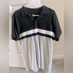 Gap Men’s Polo Shirt, Medium, Black, Grey, White Stripe